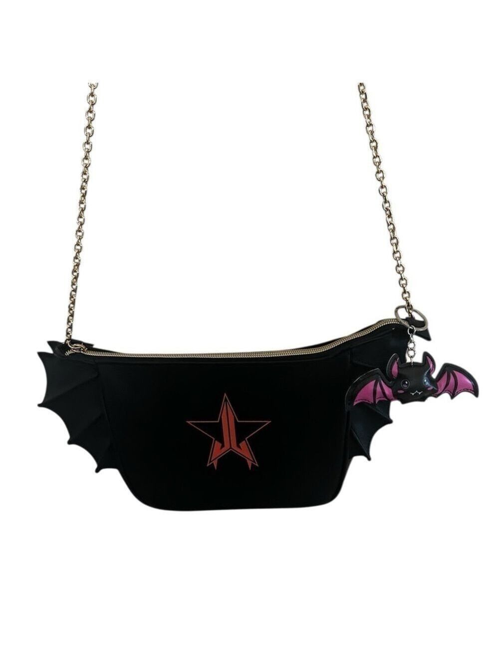 Jeffree Star Black Bat Wing Bag with unbranded 46โ gold chain and bat keychain